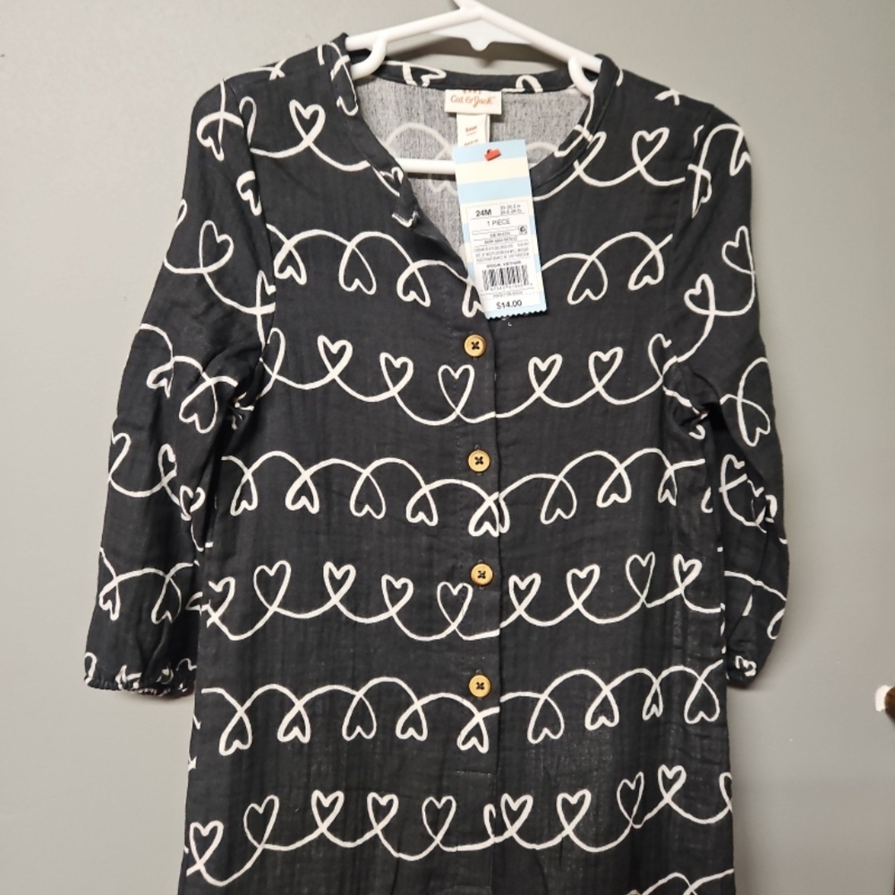 Cat & Jack 12 Month Valentine's Romper Black and White Heart Pattern Outfit